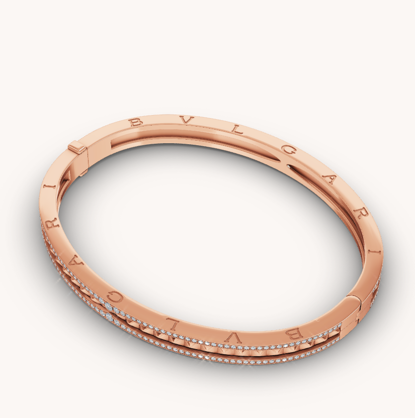 [OLIVIA]ZERO 1 SPIRAL AND PAVED DIAMOND PINK GOLD BRACELET