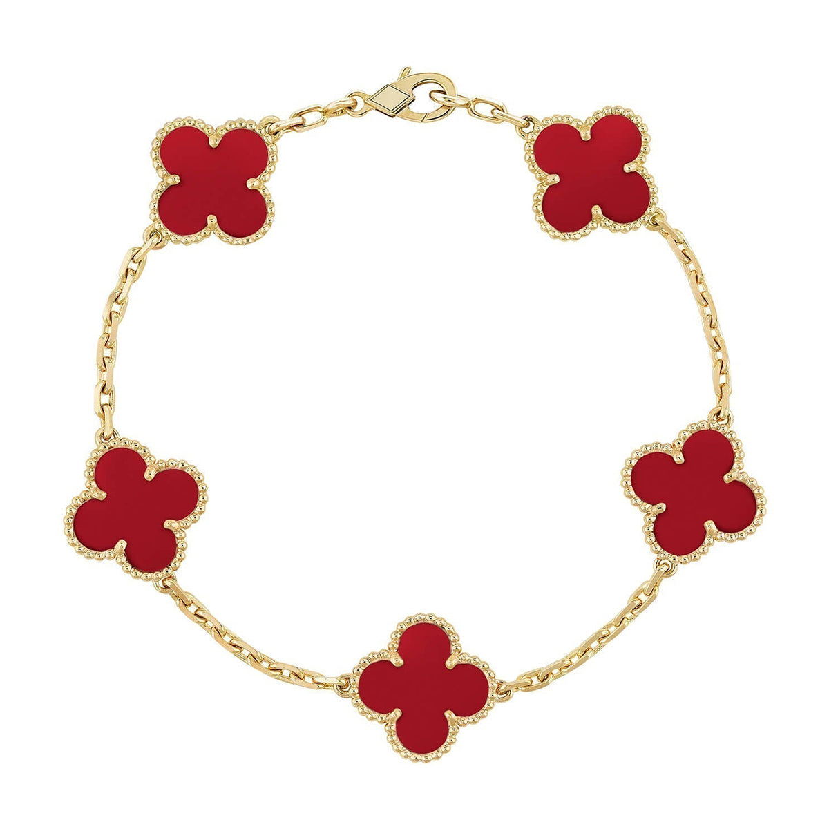 [Everoly JW]  CLOVER 5 MOTIF RED CORNELIAN BRACELET COLLECTION