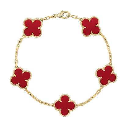 [Everoly JW]  CLOVER 5 MOTIF RED CORNELIAN BRACELET COLLECTION