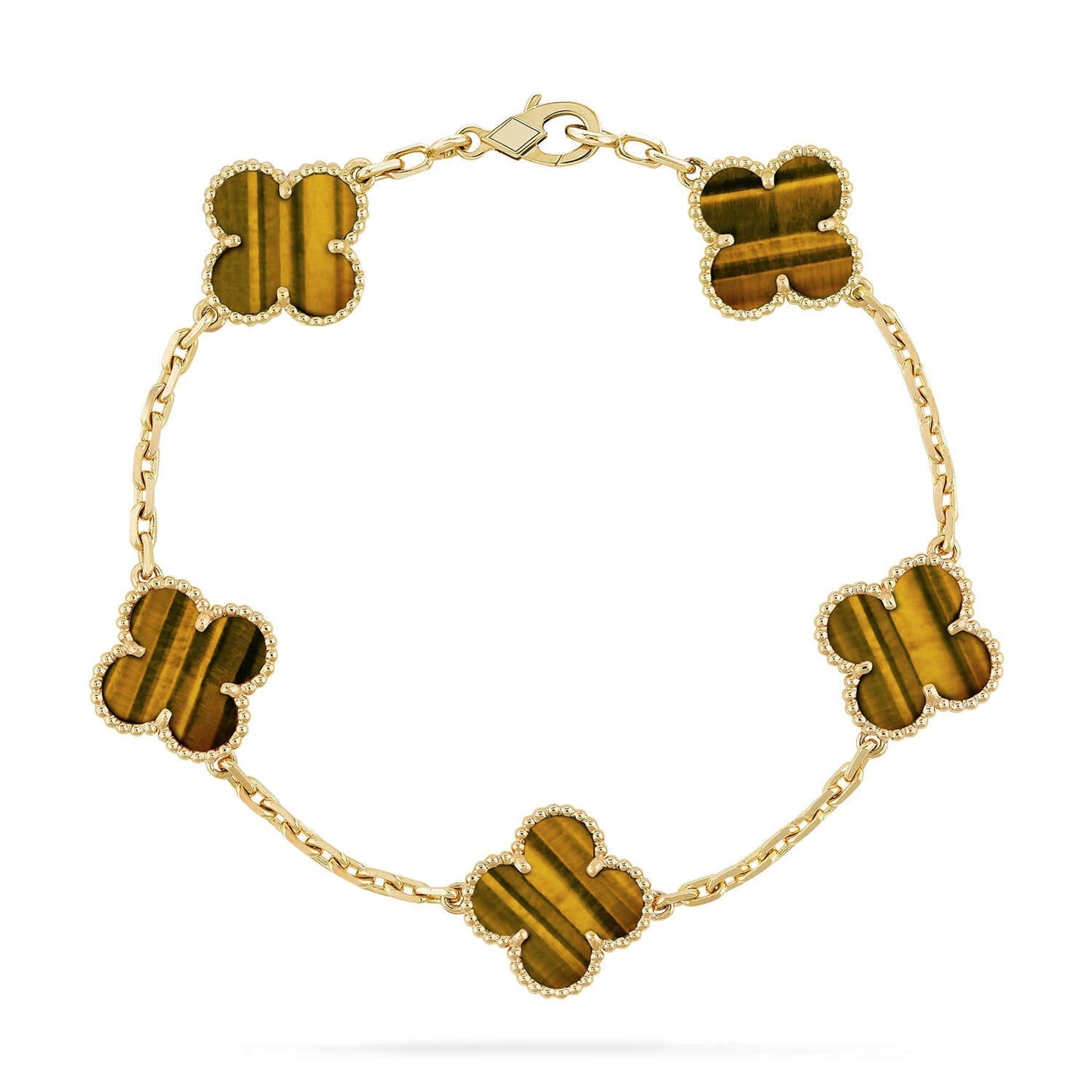 [Everoly JW]  CLOVER 5 MOTIFS TIGER EYE BRACELET COLLECTION