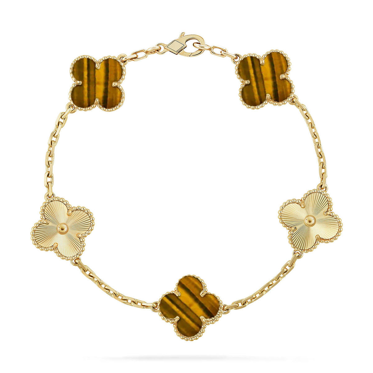 [Everoly JW]  CLOVER 5 MOTIFS TIGER EYE BRACELET COLLECTION