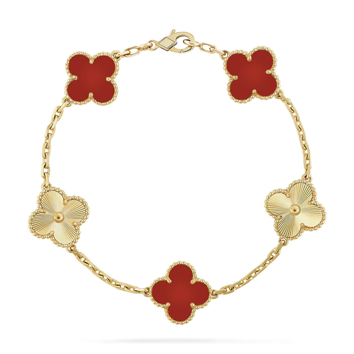 [Everoly JW]  CLOVER 5 MOTIF RED CORNELIAN BRACELET COLLECTION