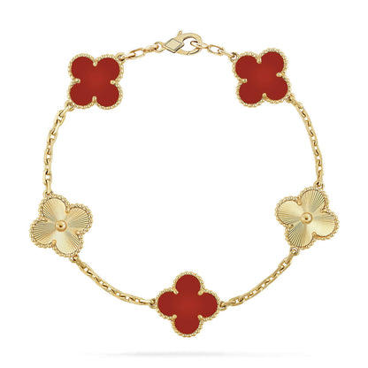 [Everoly JW]  CLOVER 5 MOTIF RED CORNELIAN BRACELET COLLECTION