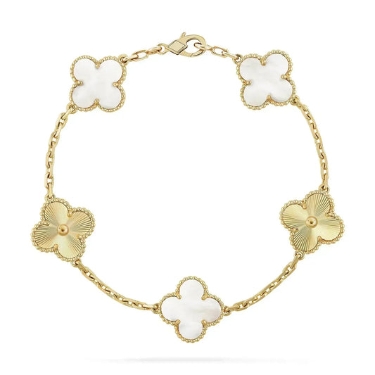 [Olivia JW]CLOVER BRACELET 5 MOTIF WHITE MOP PINK GOLD
