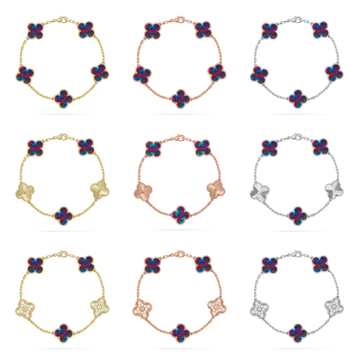 [Everoly JW] CLOVER 5 MOTIF COLOR GEMSTONES BRACELET COLLECTION