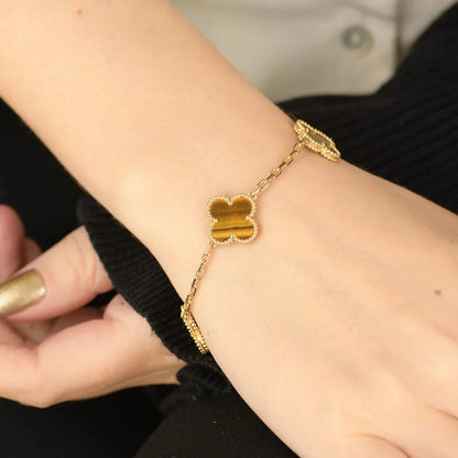 [Everoly JW]  CLOVER 5 MOTIFS TIGER EYE BRACELET COLLECTION