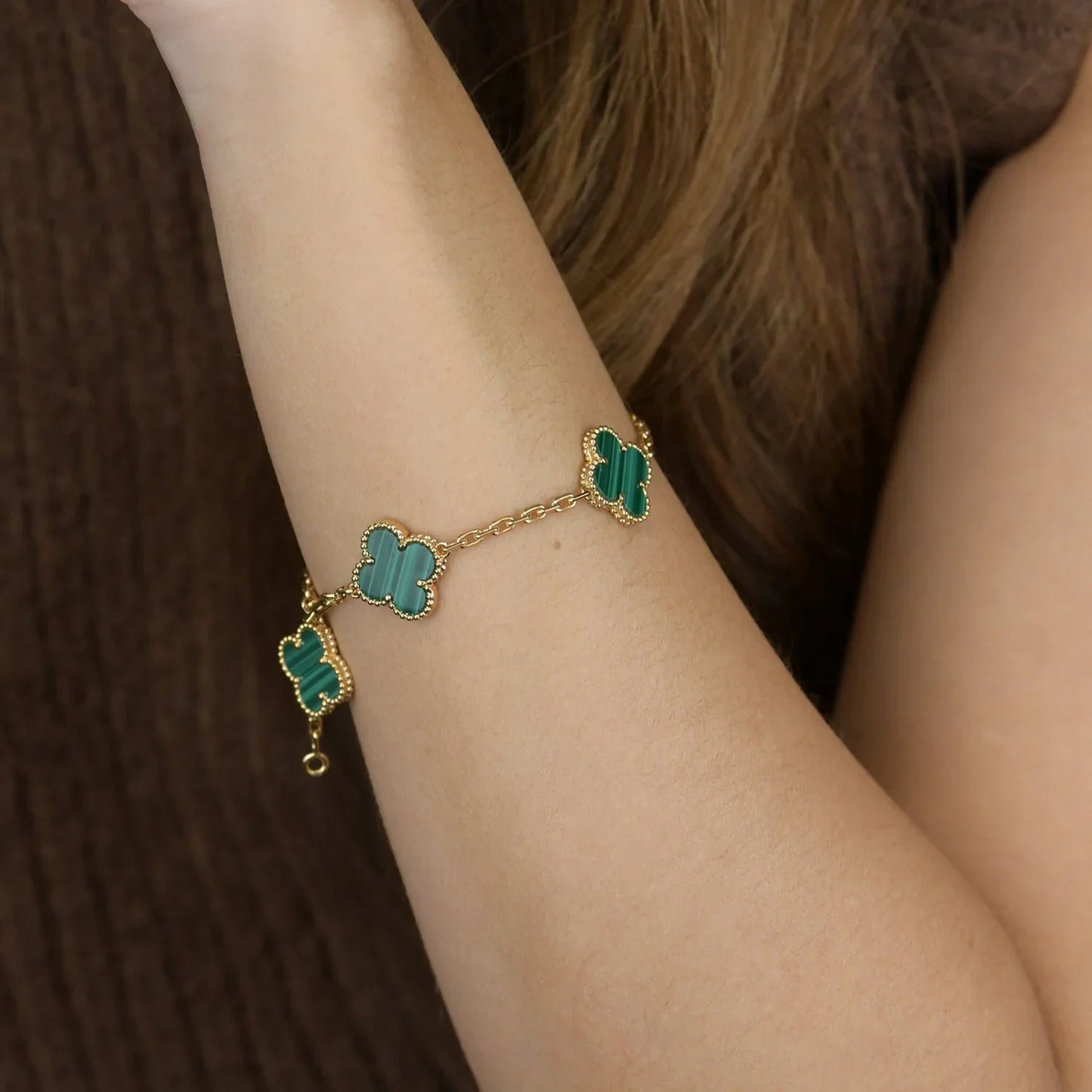 [Everoly JW]  CLOVER 5 MOTIF MALACHITE BRACELET COLLECTION
