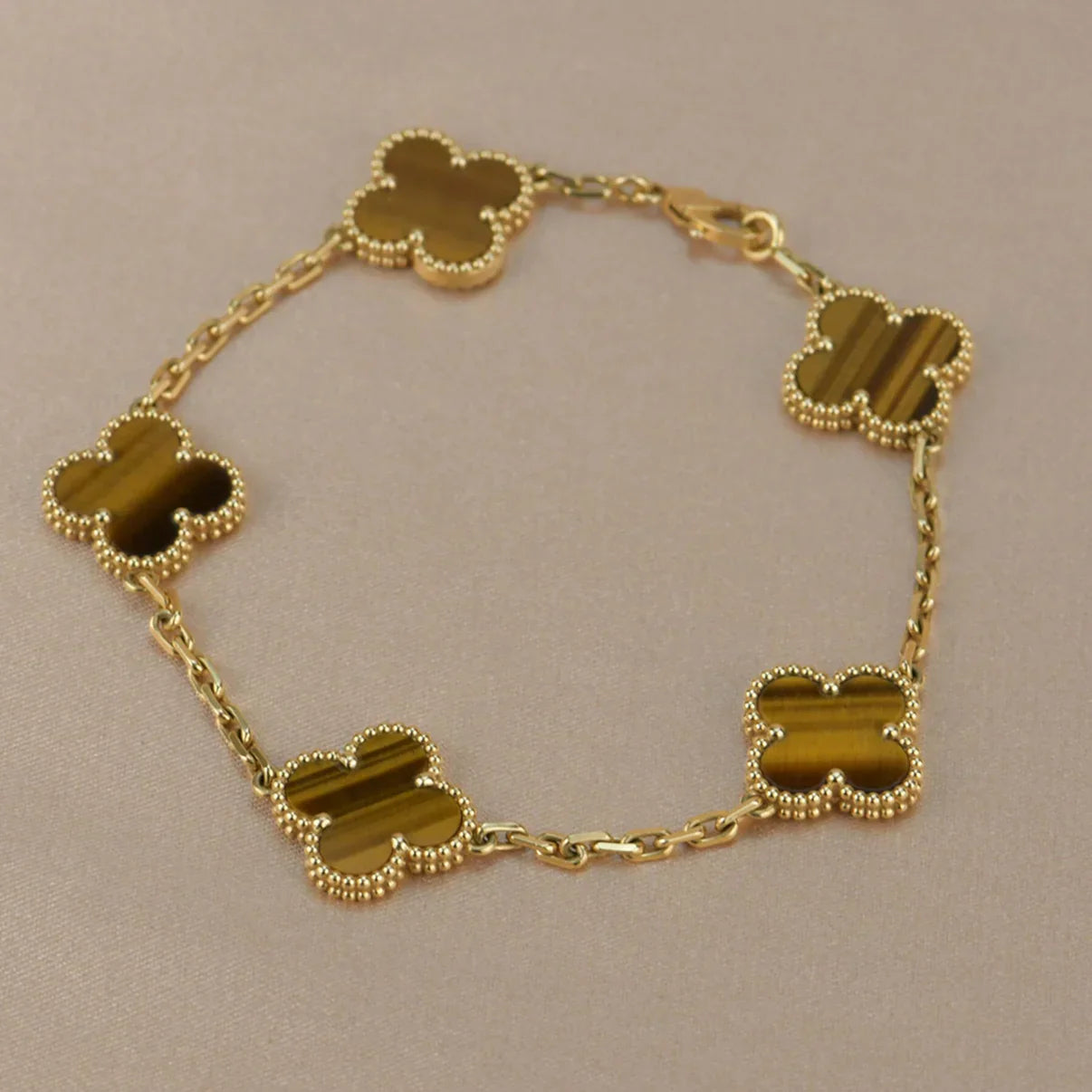 [Everoly JW]  CLOVER 5 MOTIFS TIGER EYE BRACELET COLLECTION