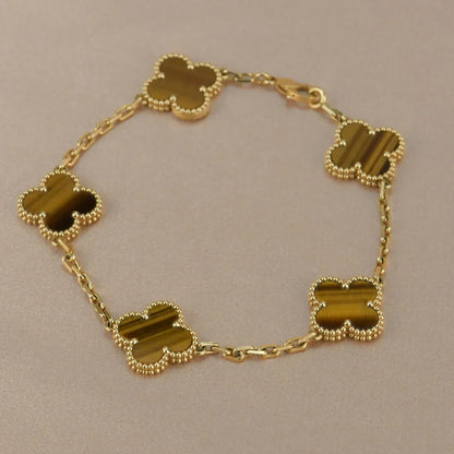 [Everoly JW]  CLOVER 5 MOTIFS TIGER EYE BRACELET COLLECTION