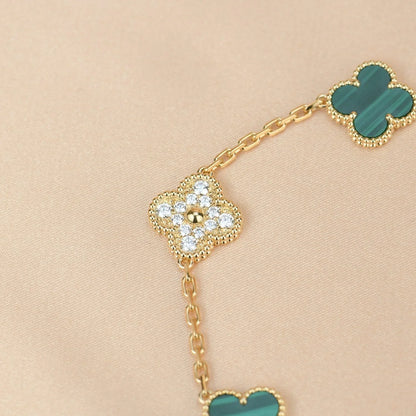 [Everoly JW]  CLOVER 5 MOTIF MALACHITE BRACELET COLLECTION