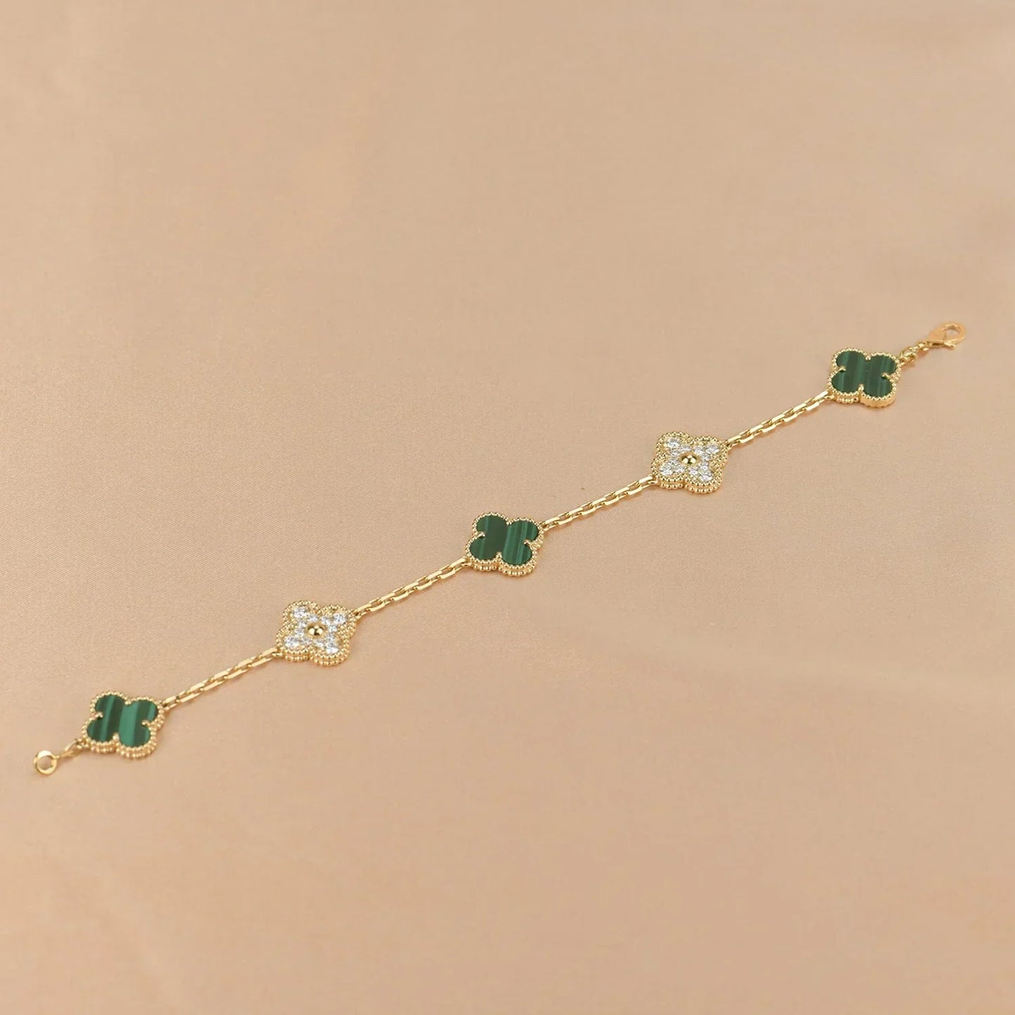 [Everoly JW]  CLOVER 5 MOTIF MALACHITE BRACELET COLLECTION