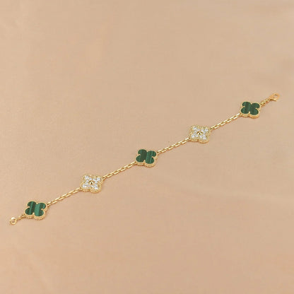 [Everoly JW]  CLOVER 5 MOTIF MALACHITE BRACELET COLLECTION