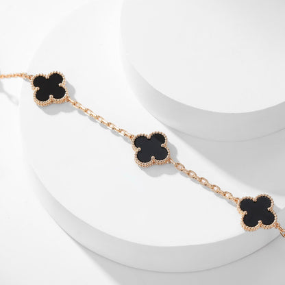 [Olivia JW]CLOVER 10 MOTIFS ONYX NECKLACE