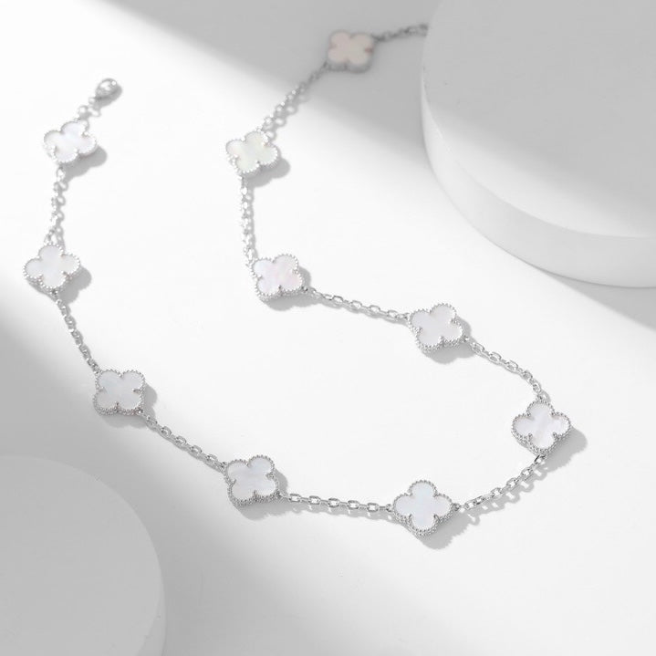 [Olivia JW]CLOVER 10 MOTIFS WHITE MOTHER OF PEARL NECKLACE