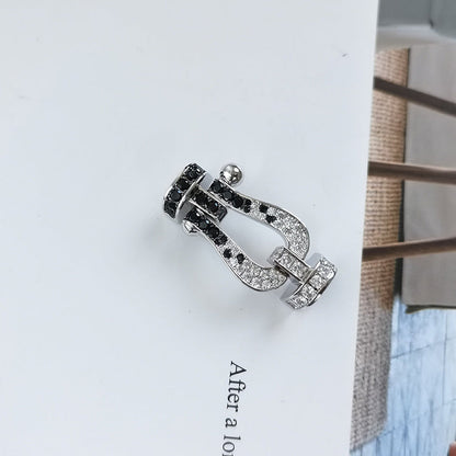 [Everoly JW]FORCE GROSSES HUFEISEN-ARMBAND MIT SCHWARZEN WEISSEN DIAMANTEN, SILBER