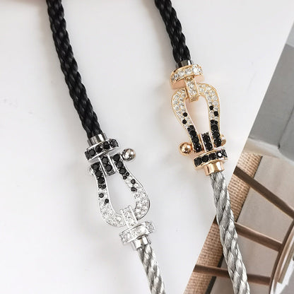 [Everoly JW]FORCE GROSSES HUFEISEN-ARMBAND MIT SCHWARZEN WEISSEN DIAMANTEN, SILBER
