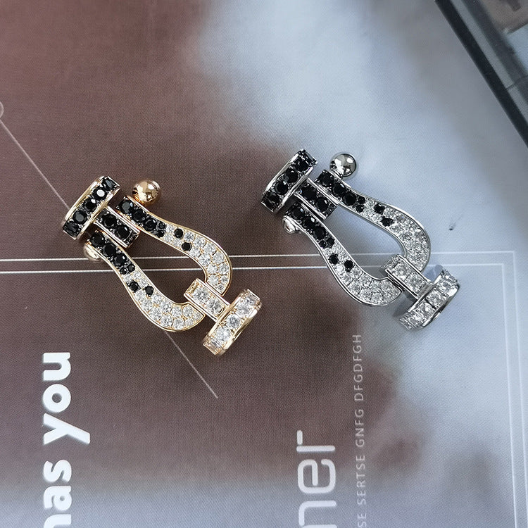 [Everoly JW]FORCE GROSSES HUFEISEN-ARMBAND MIT SCHWARZEN WEISSEN DIAMANTEN, SILBER