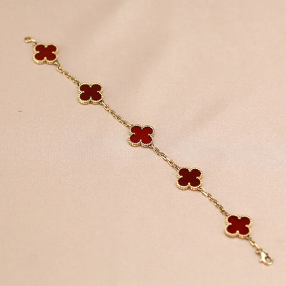 [Everoly JW]  CLOVER 5 MOTIF RED CORNELIAN BRACELET COLLECTION