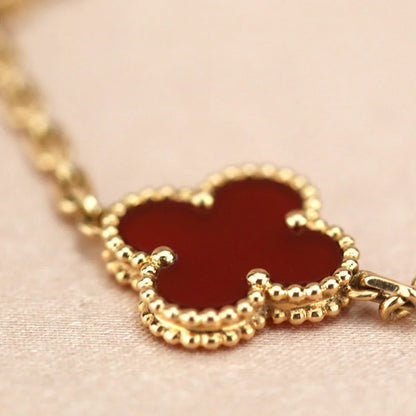[Everoly JW]  CLOVER 5 MOTIF RED CORNELIAN BRACELET COLLECTION