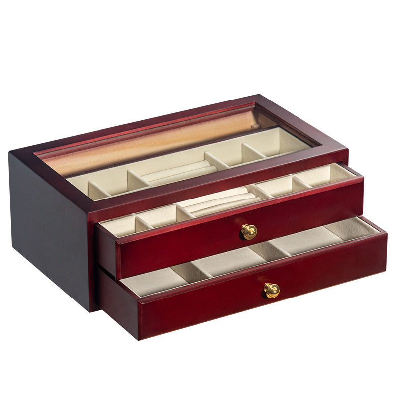 Box Invisible Glass HIGH-GRADE SOLID WOOD JEWELRY BOX TRANSPARENT GLASS STORAGE BOX