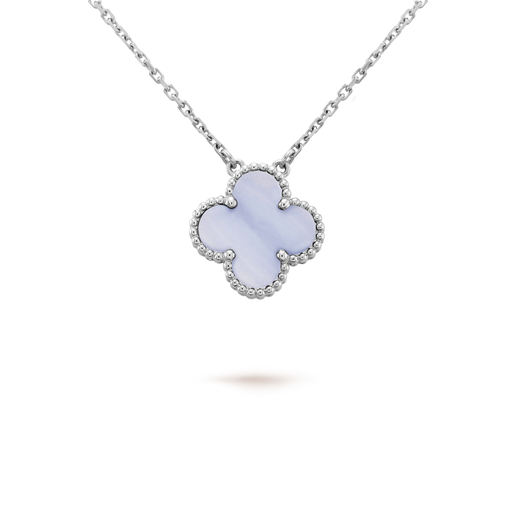 [Olivia JW]CLOVER 15MM BLUE CHALCEDONY NECKLACE SILVER