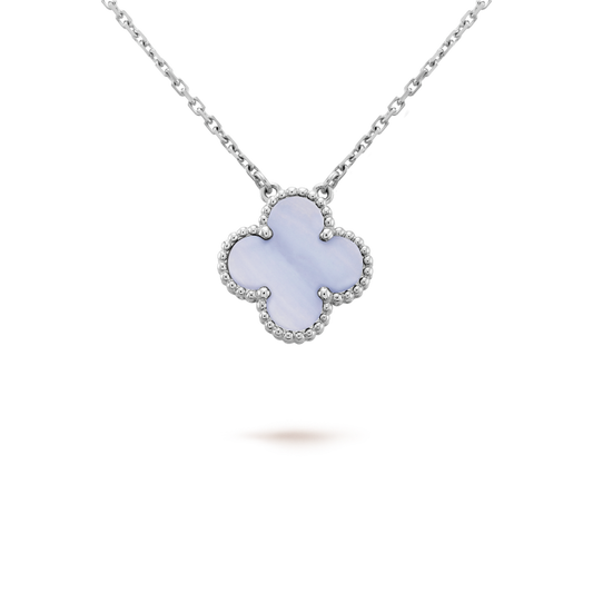 [Olivia JW]CLOVER 15MM BLUE CHALCEDONY NECKLACE SILVER