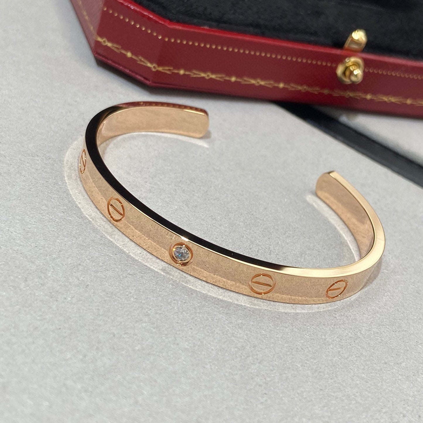 [Everoly JW] Liebesarmband, 6,1 mm, 1 Diamant, offene Manschette 