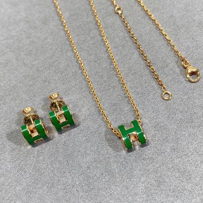 [Olivia JW]POP H GREEN NECKLACE SILVER AND GOLD