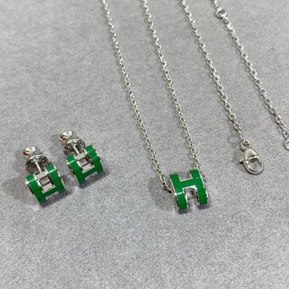 [Olivia JW]POP H GREEN NECKLACE SILVER AND GOLD
