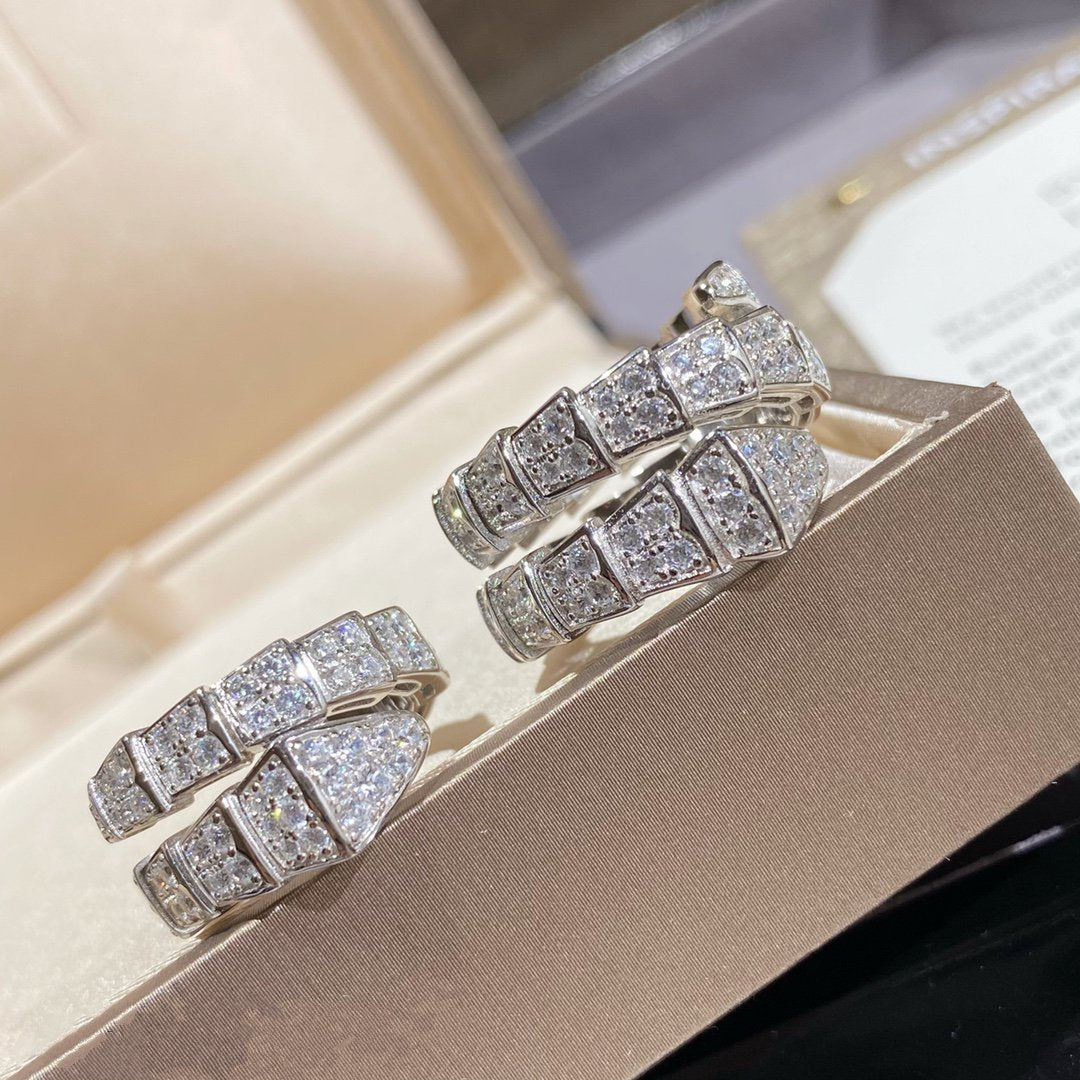 [OLIVIA]SERPENTI DOUBLE RING SILVER DIAMOND PAVED