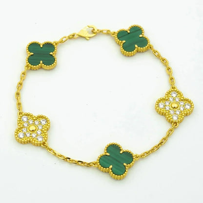 [Everoly JW]  CLOVER 5 MOTIF MALACHITE BRACELET COLLECTION