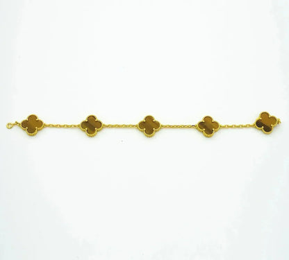 [Everoly JW]  CLOVER 5 MOTIFS TIGER EYE BRACELET COLLECTION