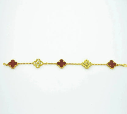 [Everoly JW]  CLOVER 5 MOTIF RED CORNELIAN BRACELET COLLECTION