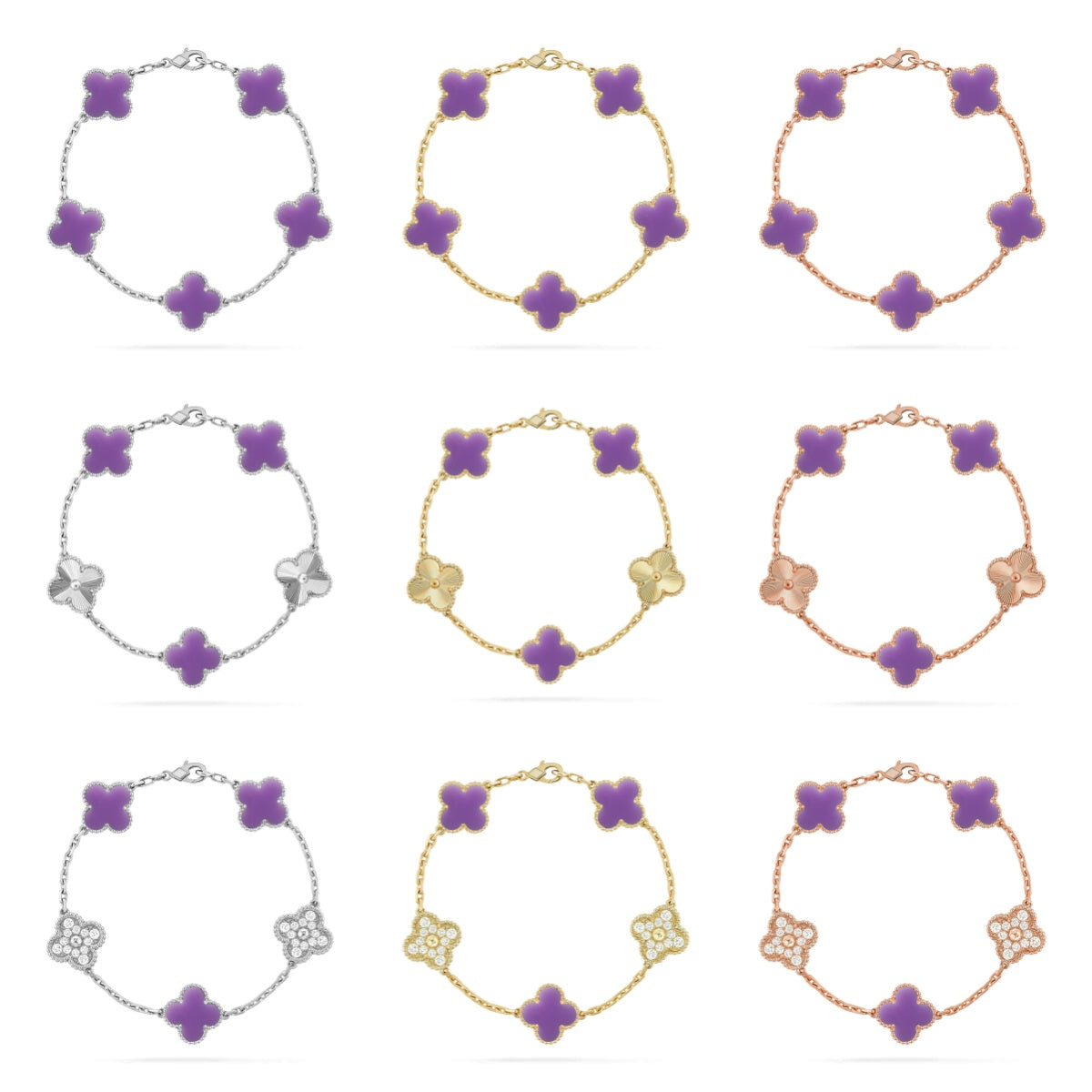 [Everoly JW] CLOVER 5 MOTIF LIGHT PURPLE BRACELET COLLECTION