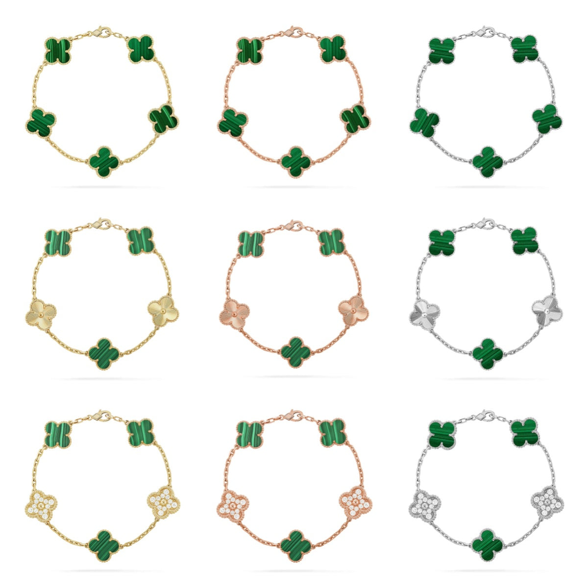 [Everoly JW]  CLOVER 5 MOTIF MALACHITE BRACELET COLLECTION