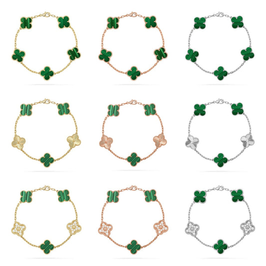 [Everoly JW]  CLOVER 5 MOTIF MALACHITE BRACELET COLLECTION