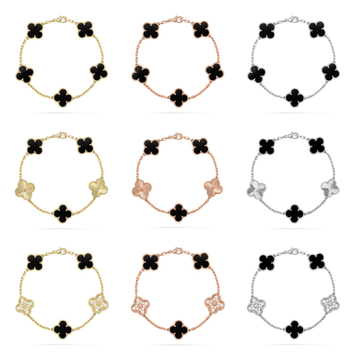 [Everoly JW]  CLOVER 5 MOTIF ONYXS BRACELET COLLECTION