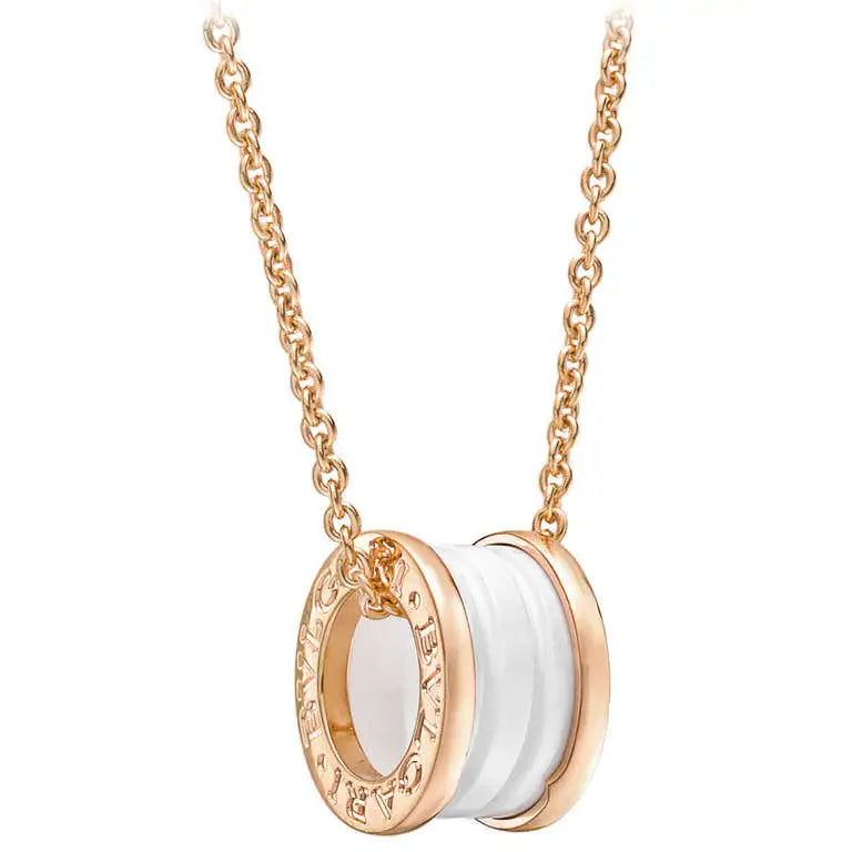 [OLIVIA]ZERO 1 WHITE CERAMIC PINK GOLD DIAMOND NECKLACE
