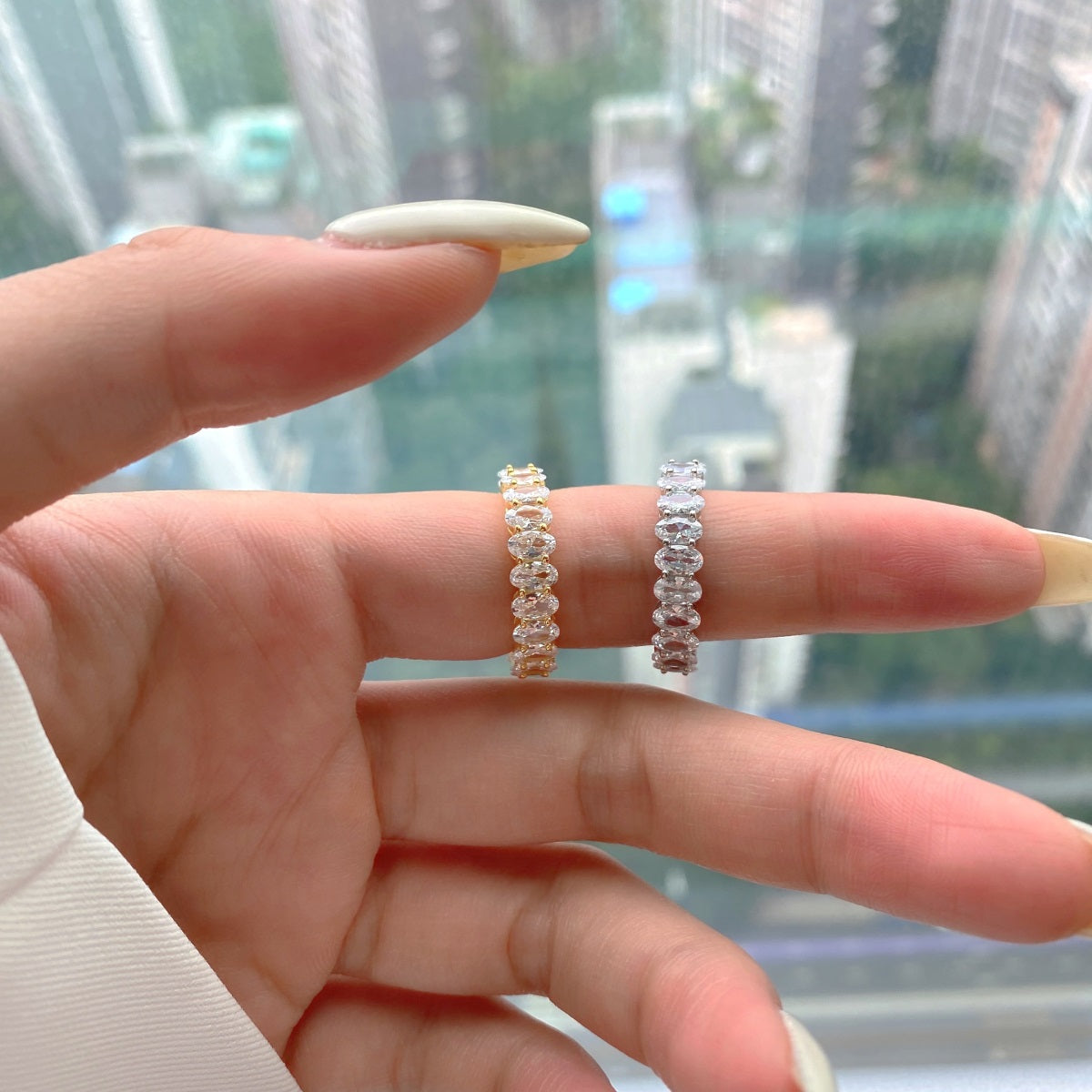 [Olivia JW]Ornate Oval Cut Tennis Ring