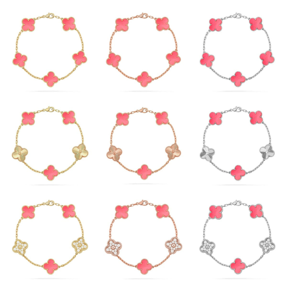 [Everoly JW]  CLOVER 5 MOTIFS  PINK MOP BRACELET COLLECTION