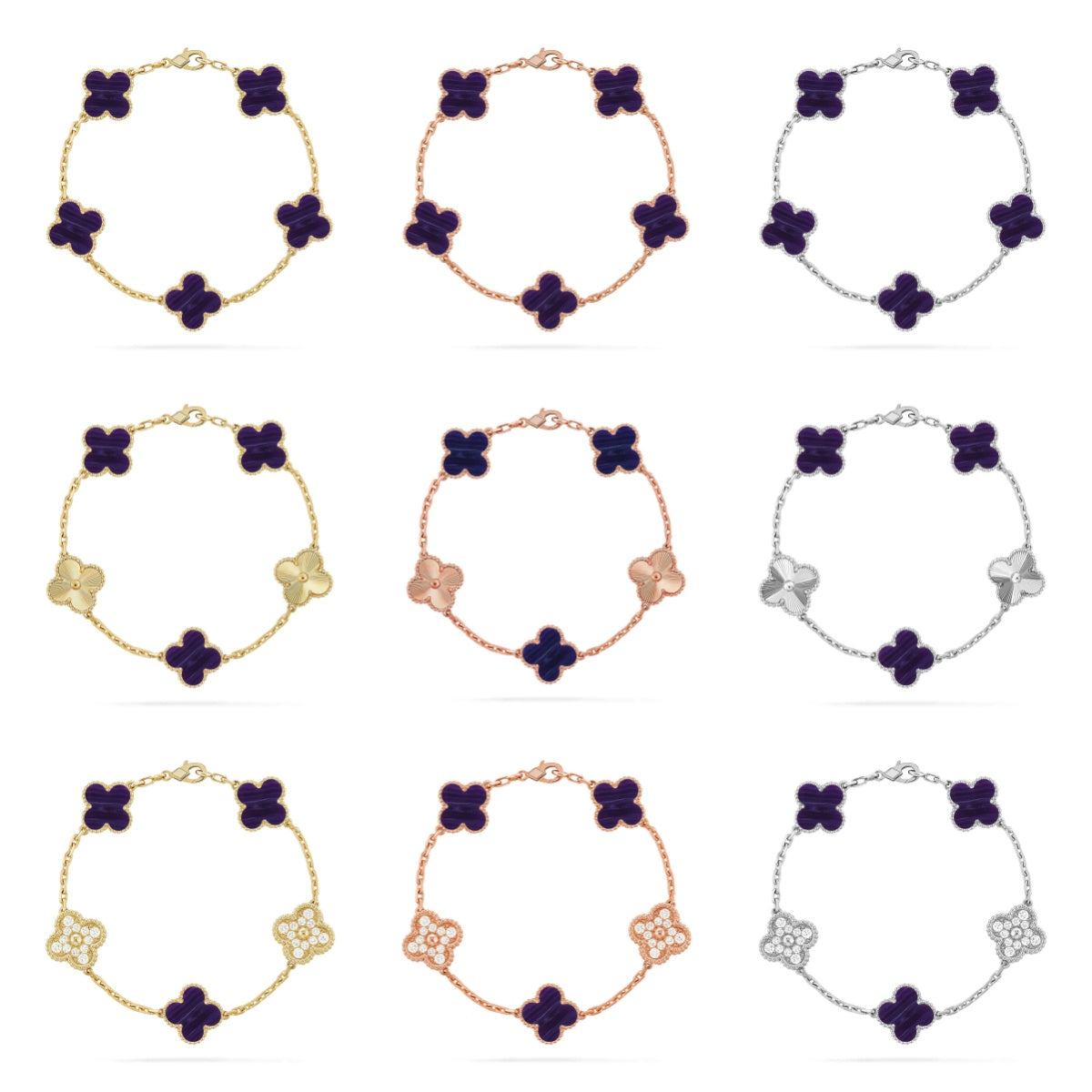 [Everoly JW] CLOVER 5 MOTIF PURPLE STRIPES BRACELET COLLECTION