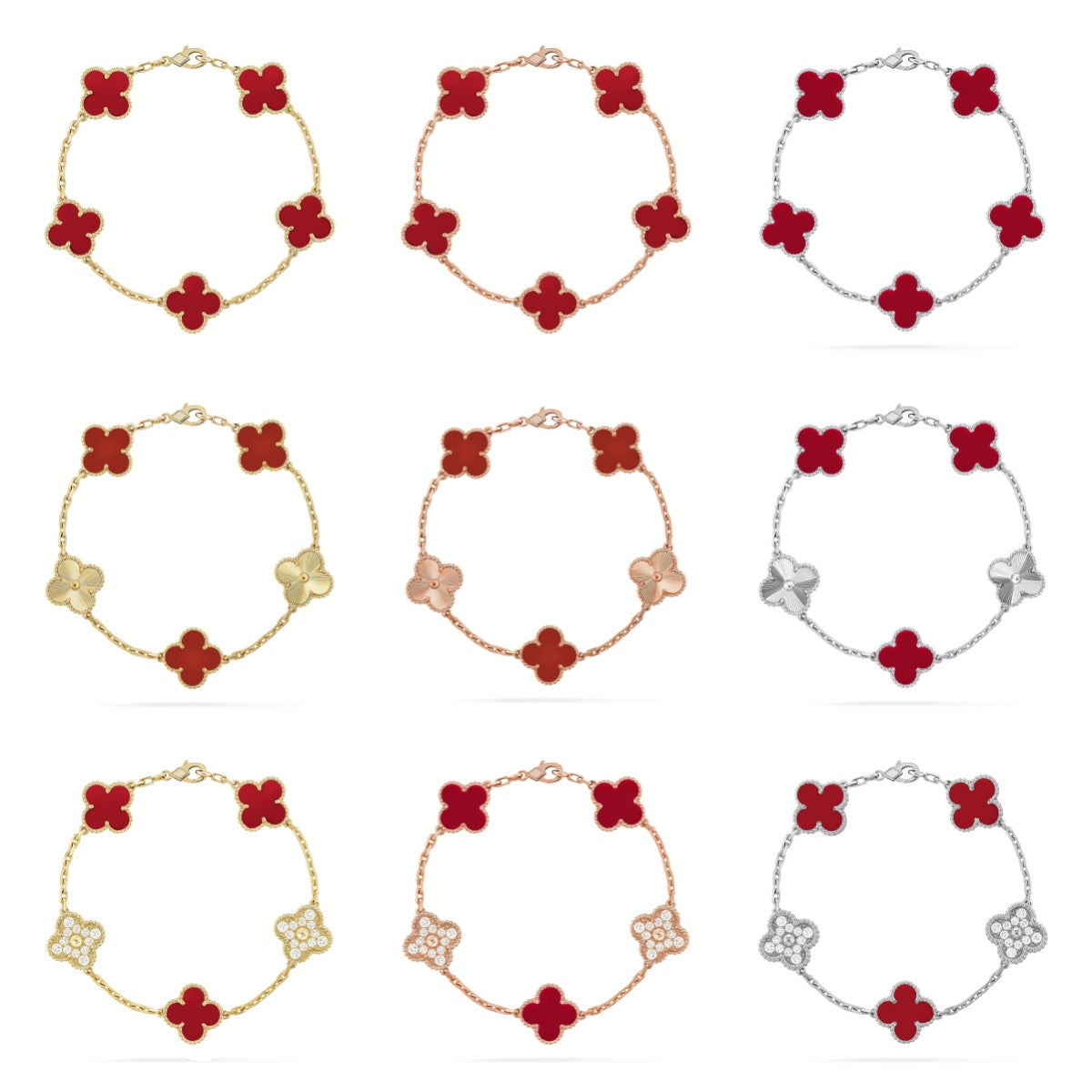 [Everoly JW]  CLOVER 5 MOTIF RED CORNELIAN BRACELET COLLECTION