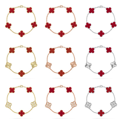[Everoly JW]  CLOVER 5 MOTIF RED CORNELIAN BRACELET COLLECTION