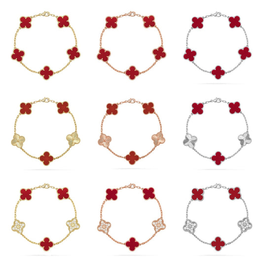 [Everoly JW]  CLOVER 5 MOTIF RED CORNELIAN BRACELET COLLECTION