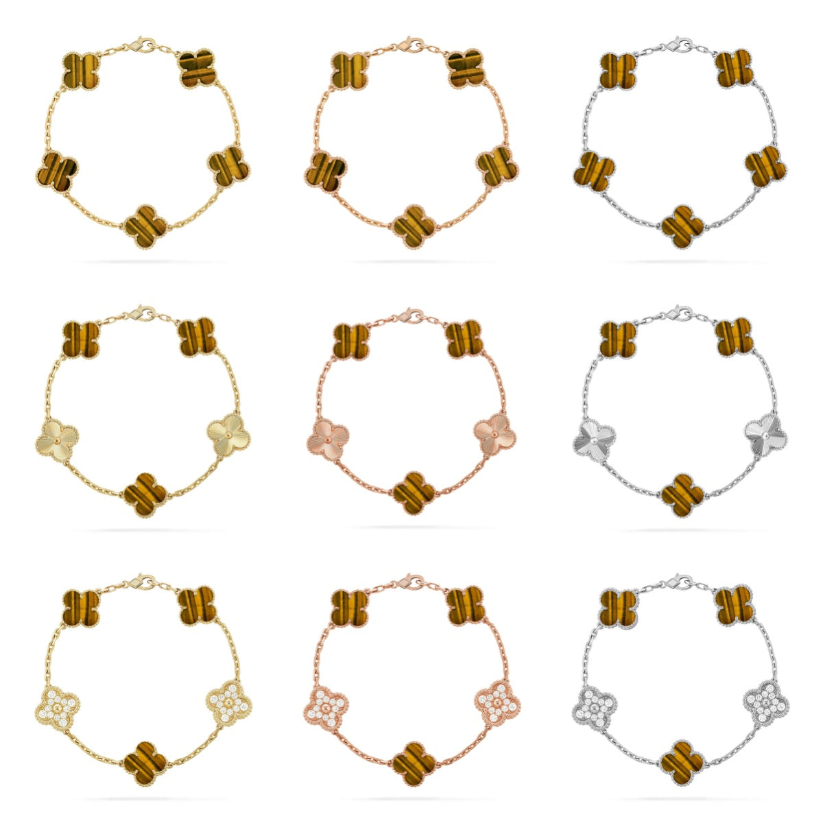 [Everoly JW]  CLOVER 5 MOTIFS TIGER EYE BRACELET COLLECTION