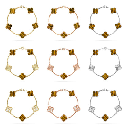 [Everoly JW]  CLOVER 5 MOTIFS TIGER EYE BRACELET COLLECTION