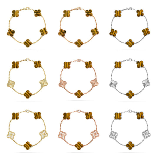 [Everoly JW]  CLOVER 5 MOTIFS TIGER EYE BRACELET COLLECTION