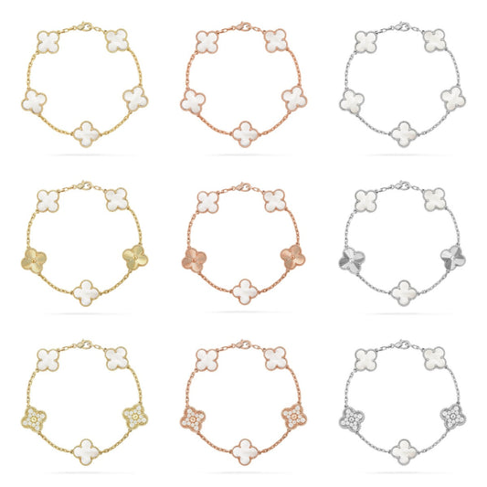 [Everoly JW] CLOVER WHITE PEARL MOP 5 MOTIF BRACELET COLLECTION