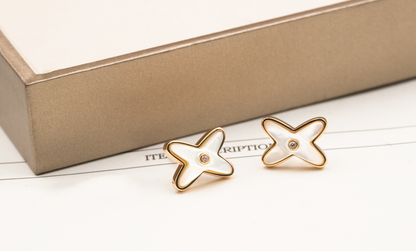 [Everoly JW]JEUX DE WHITE MOP ローズゴールド ダイヤモンド イヤリング