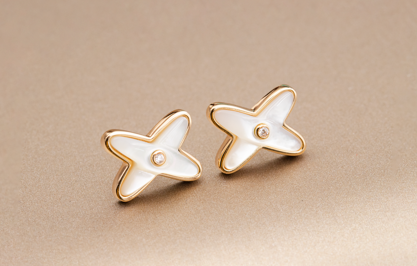 [Olivia JW]JEUX DE WHITE MOP PINK GOLD DIAMOND EARRINGS